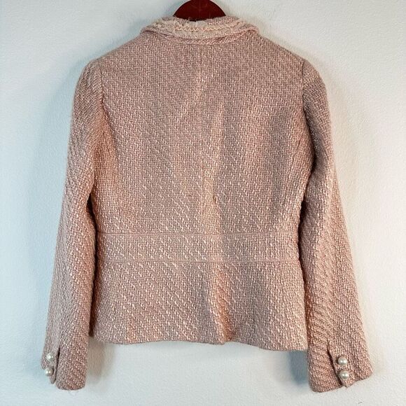 Vintage Y2K Pierre Cardin Pink Tweed Blazer Women’s 8P Preppy Coquette Pearls - Picture 2 of 8